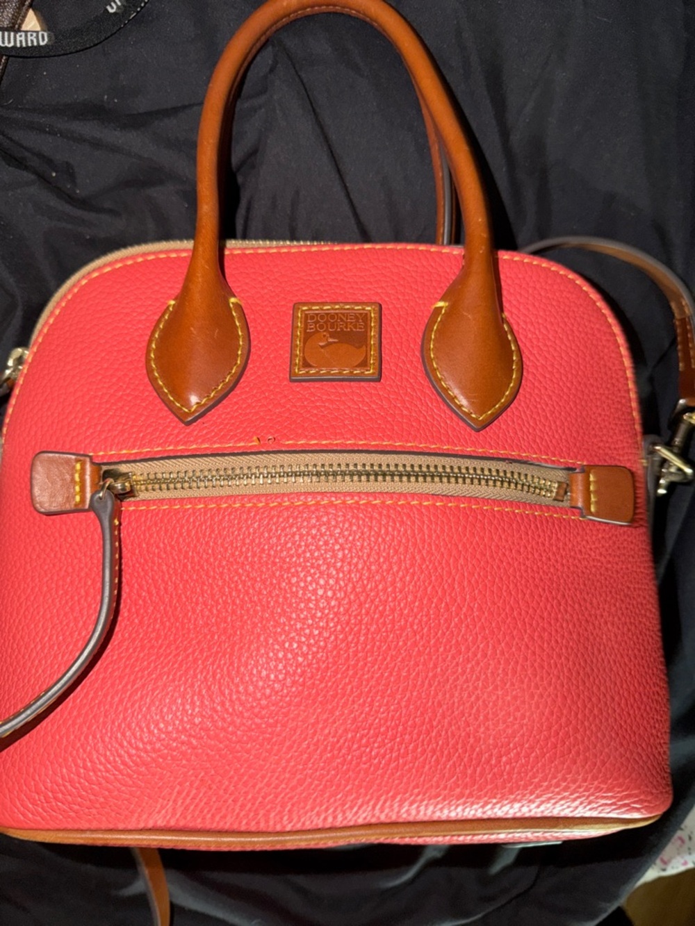 DOONEY & BOURKE Pebble Leather Domed Satchel/Crossbody Geranium color